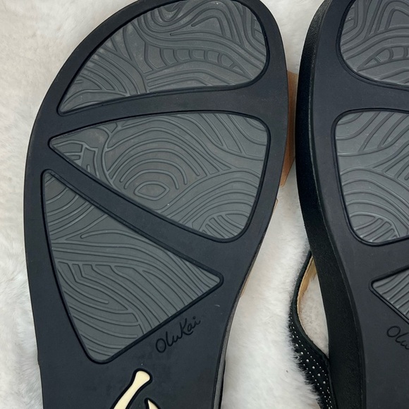 NWT OluKai Ola Leather Platform Flip Flop Sandals in Black - Picture 8 of 8